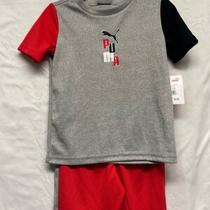 Puma Gray and Red Pajama Set with Color-Block Design